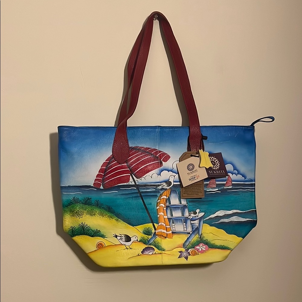 Red and Blue Artistic Beach Tote Bag